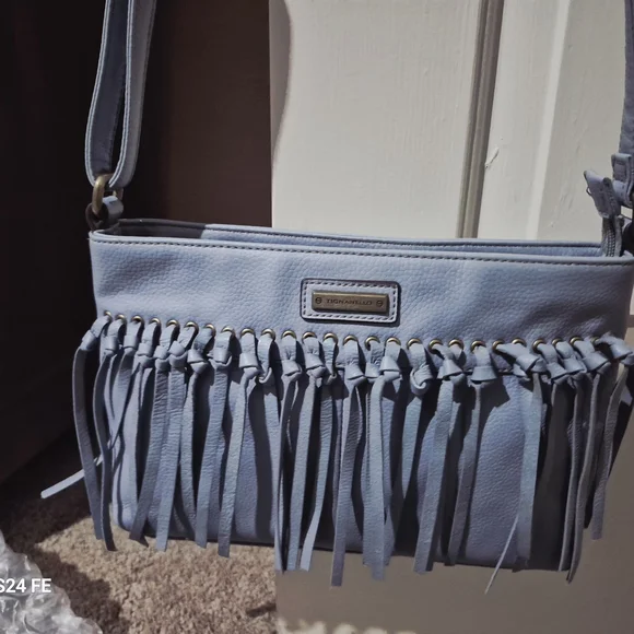 Tignanello Sky Blue Fringe Crossbody Bag - Picture 7 of 8